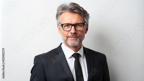 _MIDDLE-AGED MALE WEARING RECTANGULAR GLASSES, WHITE COLLARED SHIRT, AND DARK SUIT, STANDING IN FRONT OF A WHITE BACKGROUND WITH A PROFESSIONAL EXPRESSION._