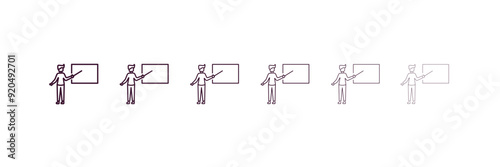 teacher with stick outline icon. Linear vector from education concept. 6 different line style teacher with stick icon included thin, light, regular, medium, bold, black