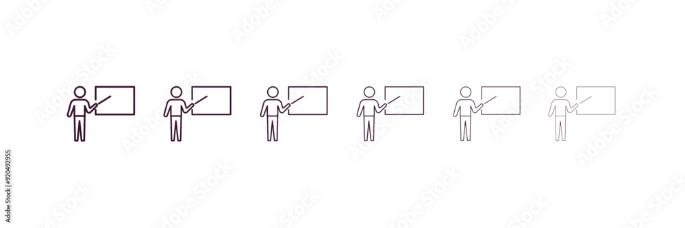 teach outline icon. Linear vector from education concept. 6 different line style teach icon included thin, light, regular, medium, bold, black teach outline icon. Linear vector from education concept. 6 different line style teach icon included thin, light, regular, medium, bold, black