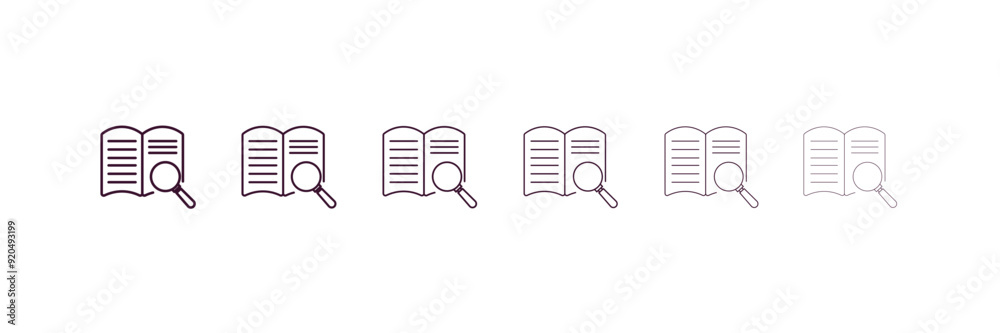 research with books outline icon. Linear vector from education concept. 6 different line style research with books icon included thin, light, regular, medium, bold, black research with books outline icon. Linear vector from education concept. 6 different line style research with books icon included thin, light, regular, medium, bold, black