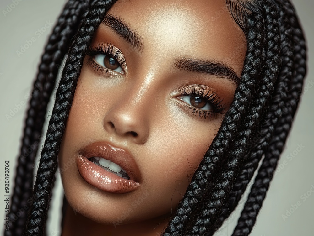 Close-up shot of a beautiful black woman with box braids Close-up shot of a beautiful black woman with box braids