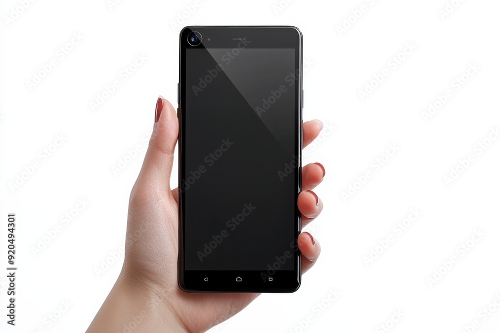Blank Smartphone Mockup on Hand created with Generative AI Blank Smartphone Mockup on Hand created with Generative AI