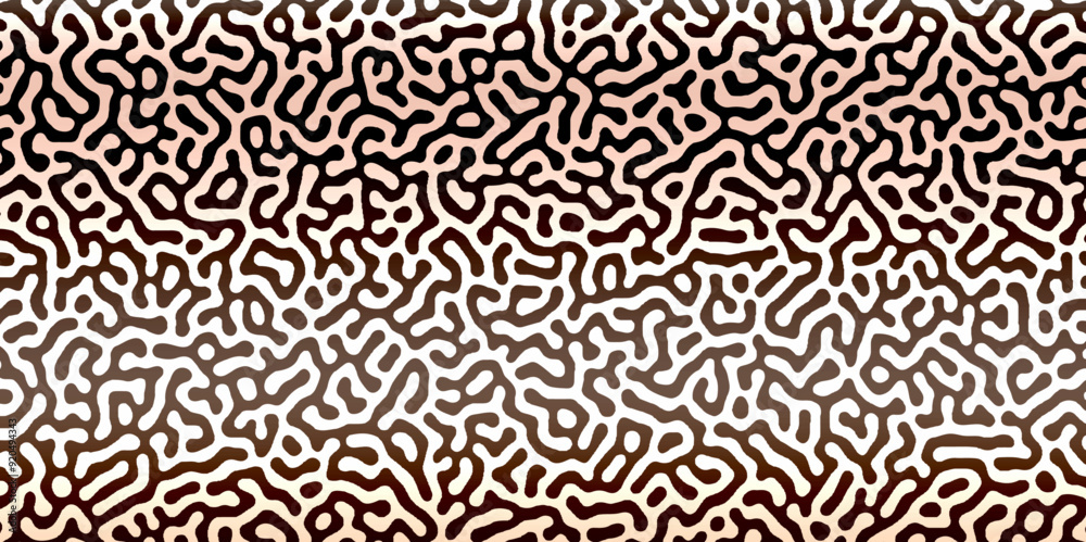 Abstract Turing organic wallpaper with background. Turing reaction diffusion monochrome seamless pattern with chaotic motion. Natural seamless line pattern. Linear design with biological shapes.