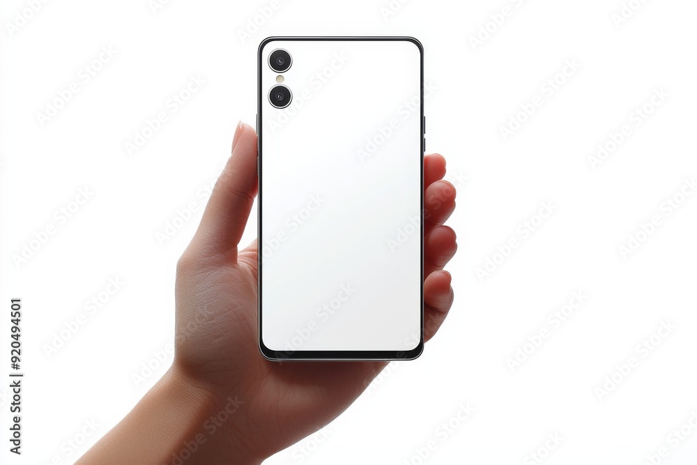 Blank Smartphone Mockup on Hand created with Generative AI Blank Smartphone Mockup on Hand created with Generative AI