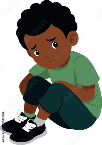 Sad african american boy sitting alone feeling depressed