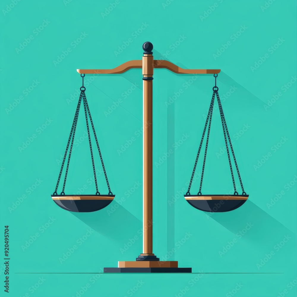 Against a teal background, a close-up of a vintage bronze balance scale embodies the concepts of justice, law, and classic balance. Against a teal background, a close-up of a vintage bronze balance scale embodies the concepts of justice, law, and classic balance.