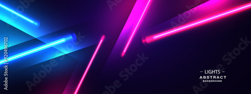 Abstract blue technology background with glowing neon light effect.