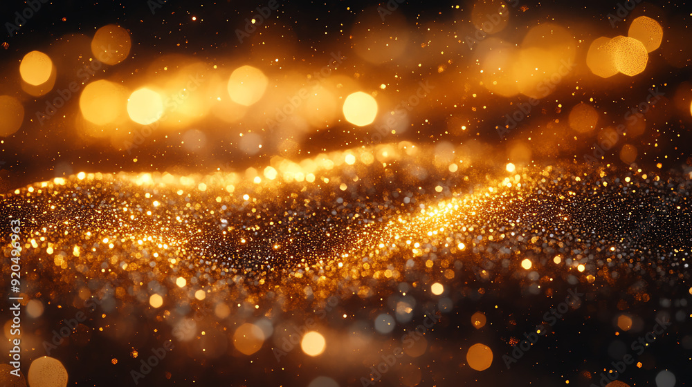 A dark background with a wavy pattern of shimmering gold glitter A dark background with a wavy pattern of shimmering gold glitter