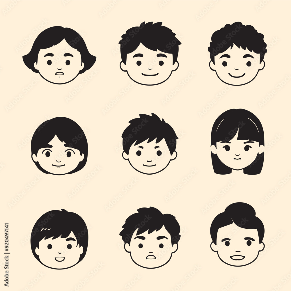 collection of cute cartoon style children's faces collection of cute cartoon style children's faces