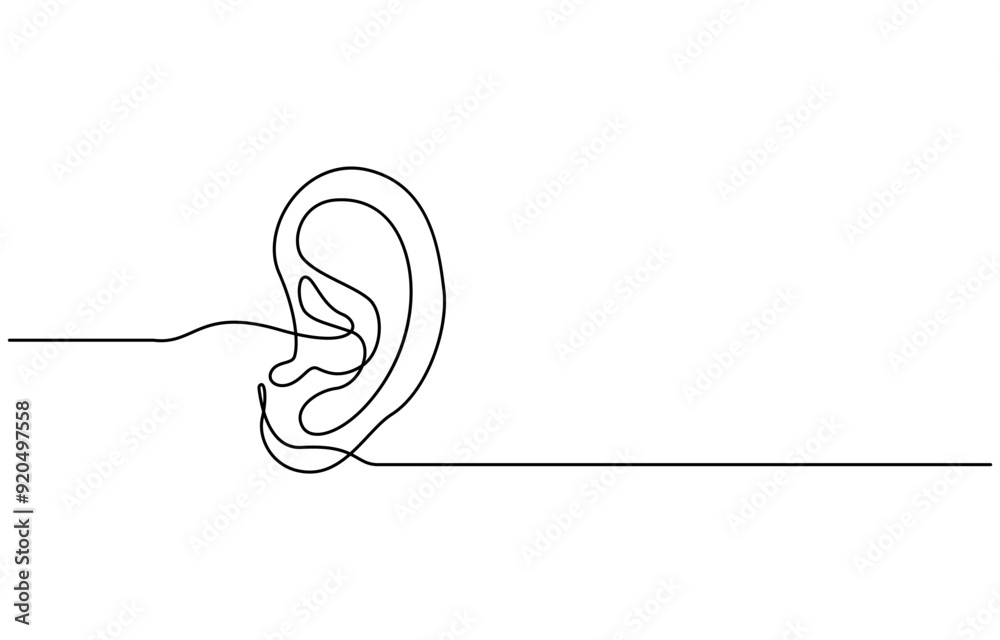 Obraz premium Continuous one line drawing of human ear. One line of human ear. Body parts concept continuous line art, Human ear continuous one line drawing. World deaf day single line concept template