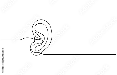 Continuous one line drawing of human ear. One line of human ear. Body parts concept continuous line art, Human ear continuous one line drawing. World deaf day single line concept template