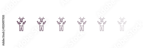 aggravated human outline icon. Linear vector from feelings concept. 6 different line style aggravated human icon included thin, light, regular, medium, bold, black