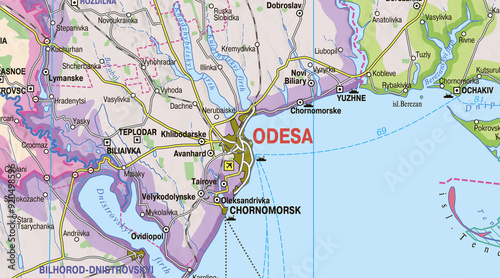 Map focusing on Odesa, a vibrant city in Ukraine, showcasing its coastal location along the Black Sea and its importance as a cultural and economic hub in the region