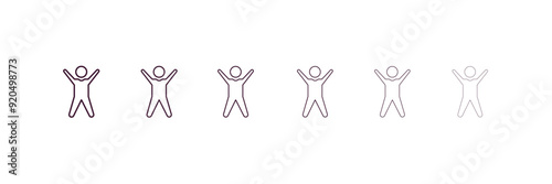 happy human outline icon. Linear vector from feelings concept. 6 different line style happy human icon included thin, light, regular, medium, bold, black