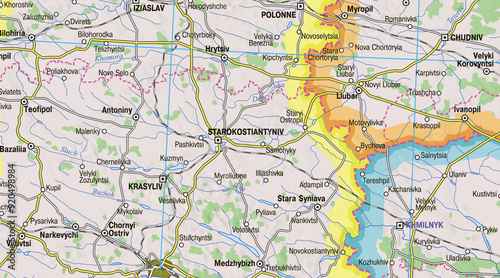 Map of western Ukraine highlighting the town of Starokonstantyniv, showcasing its location within the region and emphasizing its significance among surrounding areas