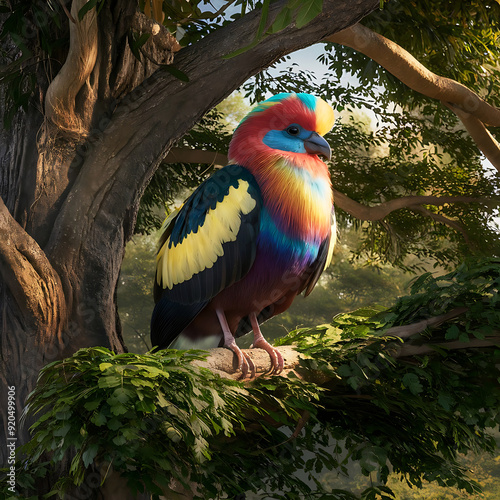 realistic real colorfull Bird on a tree