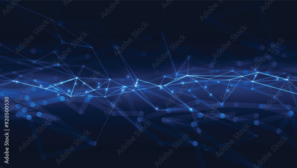 Technology network backgroung. Abstract connected dots and lines on blue background. Communication and technology network concept with moving lines and dots.