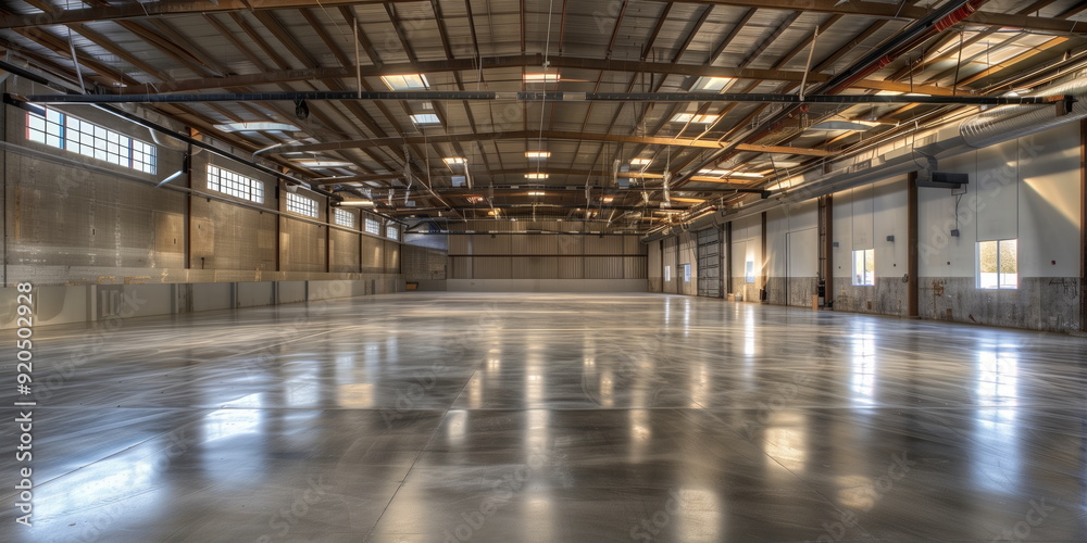 Modern warehouse, logistics or shipment management center. Modern and new, warehouse with pillars and full side loading / offloading gates. Generative AI. Modern warehouse, logistics or shipment management center. Modern and new, warehouse with pillars and full side loading / offloading gates. Generative AI.