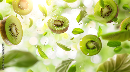 A close-up of a fresh green kiwi slice with juicy, healthy details photo