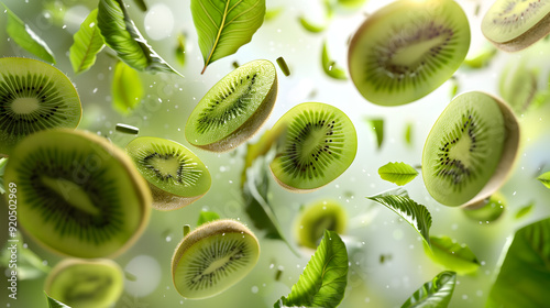 Close-up of a fresh, juicy kiwi slice highlighting its vibrant green color and texture photo