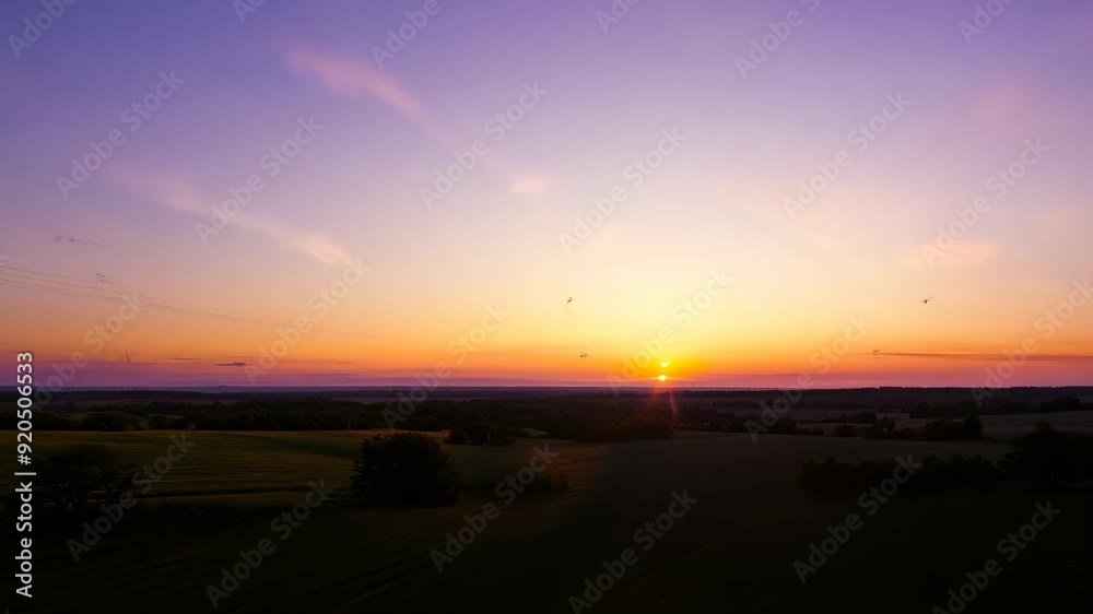 Serene sunset over the golden fields in a tranquil landscape Serene sunset over the golden fields in a tranquil landscape