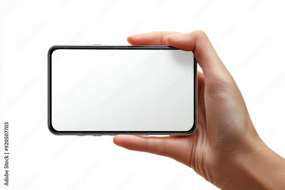 Blank Smartphone Mockup on Hand created with Generative AI Blank Smartphone Mockup on Hand created with Generative AI