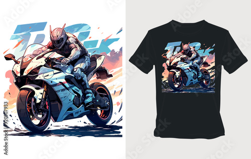 Motorcycle Rider on a Black T-shirt