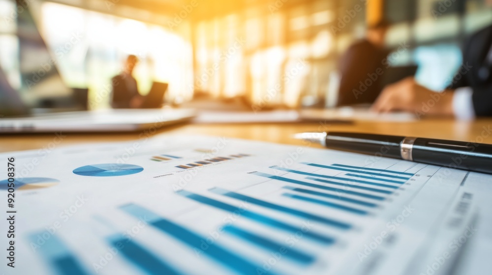Business Charts and Graphs with a Pen on the Table Business Charts and Graphs with a Pen on the Table