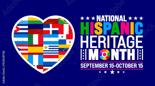 National Hispanic Heritage Month festival love icon world flag background or banner template. use to banner, card, poster, placard, design template with unique shapes.