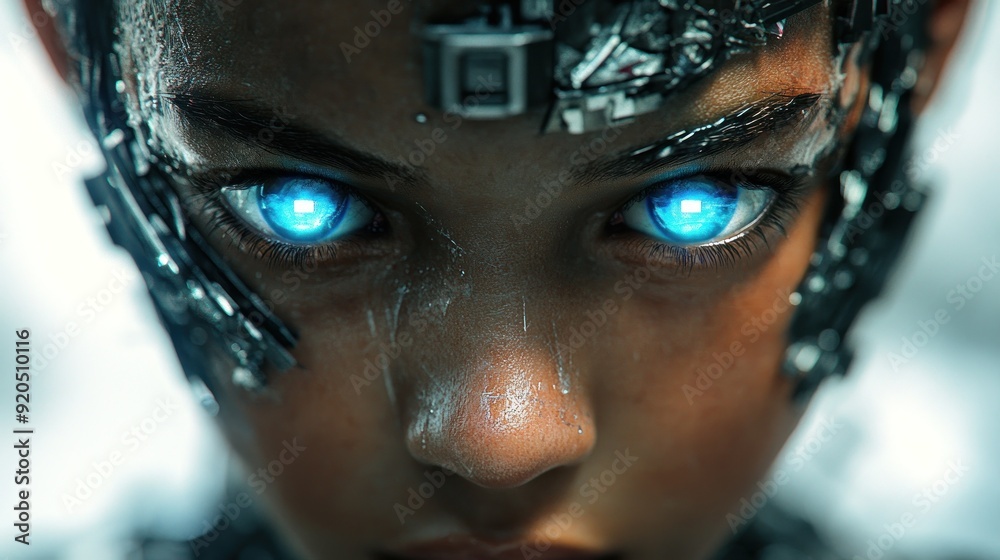 Cybernetic Humanoid with Glowing Blue Eyes Cybernetic Humanoid with Glowing Blue Eyes