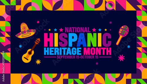 National Hispanic Heritage Month festival geometric shape pattern background or banner template. use to banner, card, poster, placard, design template with unique shapes with standard color.