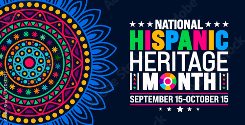 National Hispanic Heritage Month festival mandala background or banner template. use to banner, card, poster, placard, design template with unique shapes with standard color.