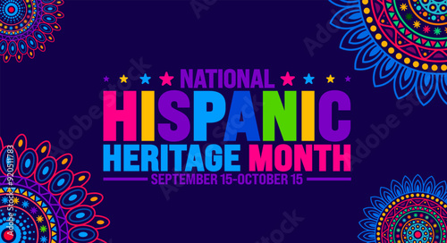 National Hispanic Heritage Month festival mandala background or banner template. use to banner, card, poster, placard, design template with unique shapes with standard color.