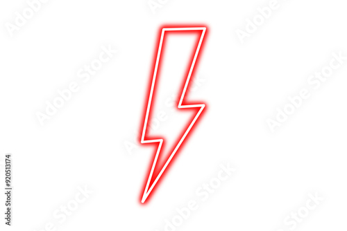Glowing red neon lightning bolt icon isolated on transparent background. Weather lightning neon sign. PNG