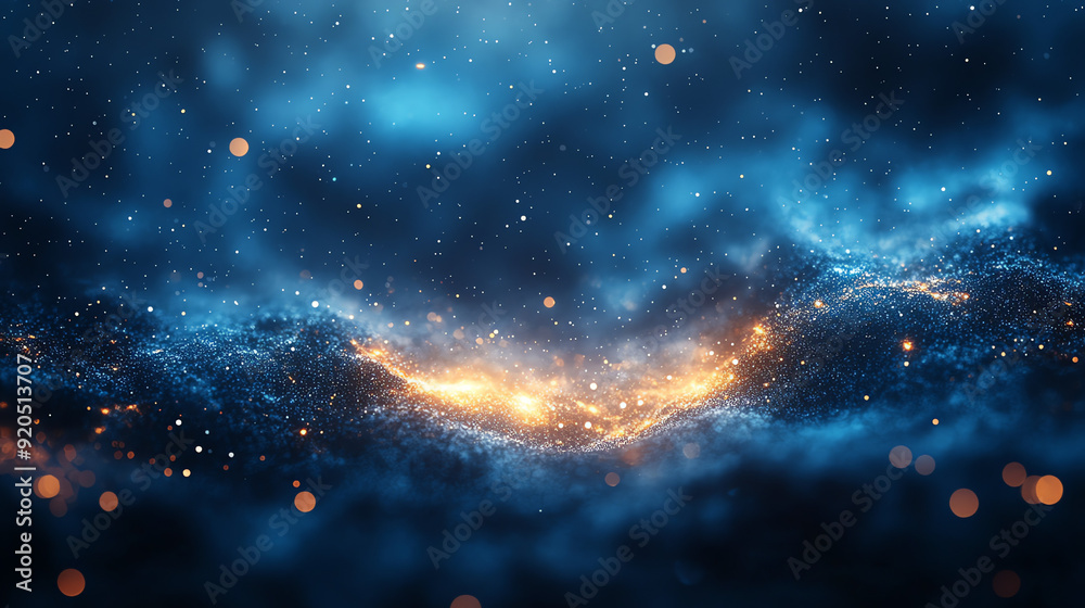  A dark blue background with a bright orange light in the center,