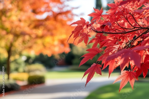 Background with red maple leaves on the background of nature. Autumn red leaf. The season of admiring the change of leaf color. The symbol of Canada photo