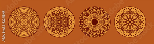 Set of circular rangoli ornaments. Ethnic Mandala Pattern