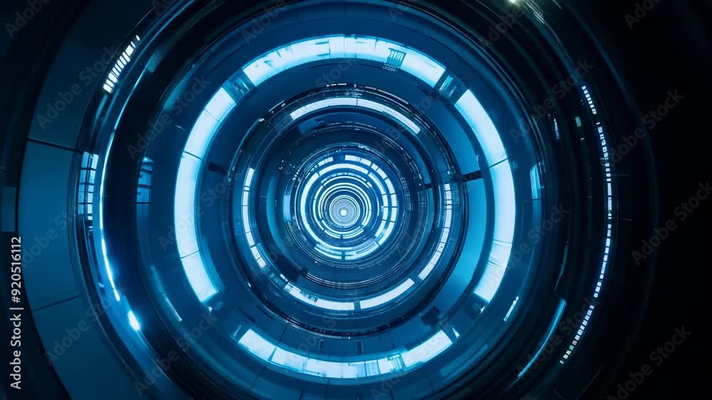 3D rendering of a futuristic tunnel design featuring glowing blue lights 3D rendering of a futuristic tunnel design featuring glowing blue lights