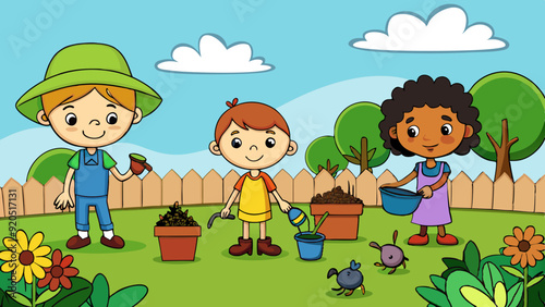 gardening kids a vector illustration of kids gar