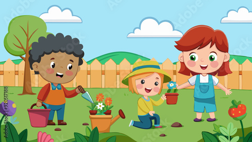 gardening kids a vector illustration of kids gar