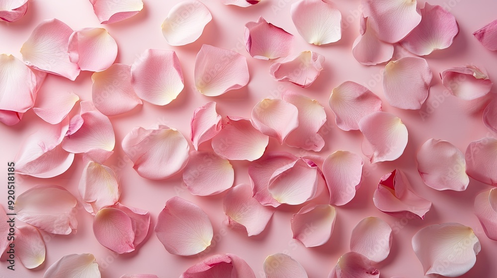 A collection of pink rose petals spread across a pastel pink surface, creating a delicate and serene composition. A collection of pink rose petals spread across a pastel pink surface, creating a delicate and serene composition.