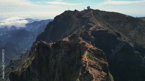 Pico do Arieiro to Pico Ruivo trek mysty landscape in Madeira island, Portugal photo