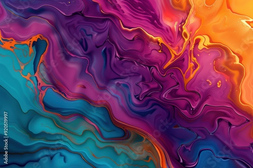 Close-up of multi-colored paint swirling with bubbles. Beautiful simple AI generated image