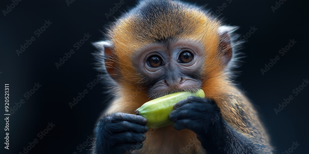 Obraz premium A De Brazza's monkey eating food 