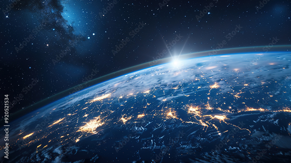 Fototapeta premium view of the planet earth in space with beautiful stars