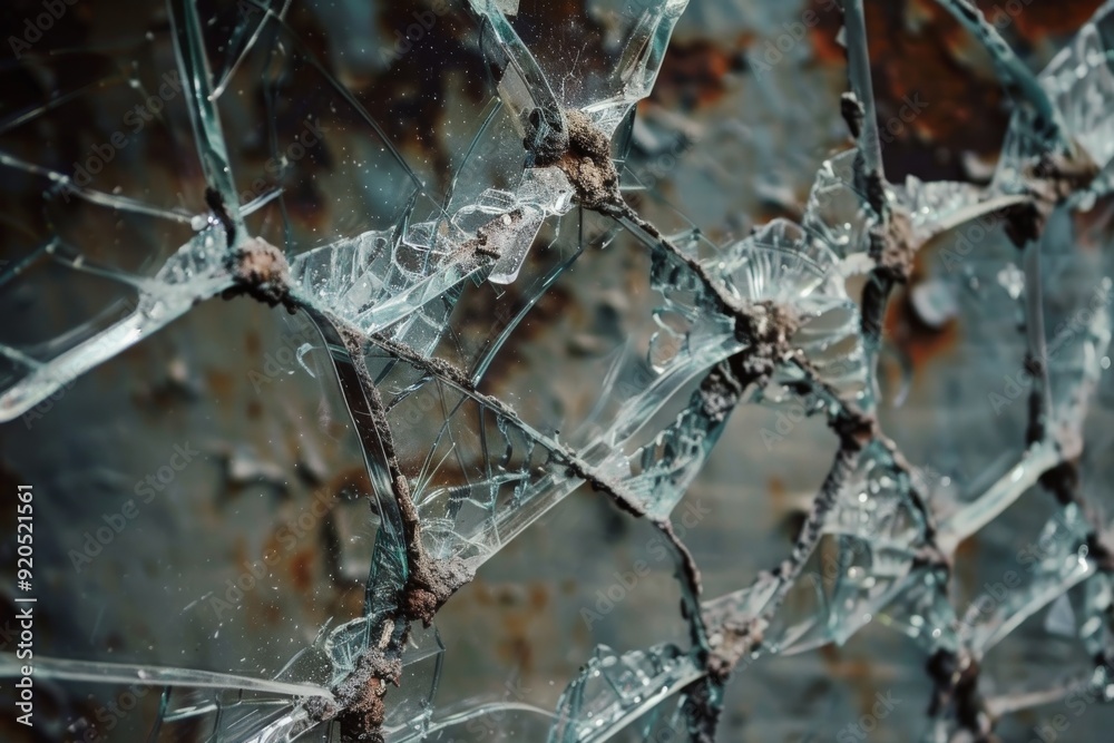 A broken window pane with jagged edges, set against a vibrant blue sky, symbolizing disruption amidst calmness., Broken glass and twisted metal everywhere, AI generated A broken window pane with jagged edges, set against a vibrant blue sky, symbolizing disruption amidst calmness., Broken glass and twisted metal everywhere, AI generated