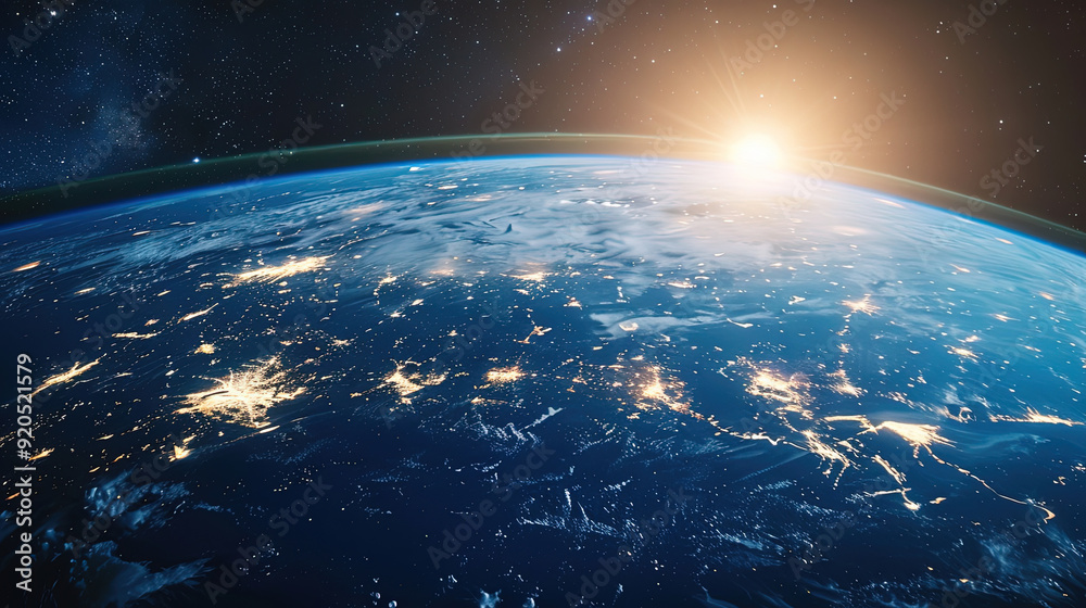 Fototapeta premium view of the planet earth in space with beautiful stars