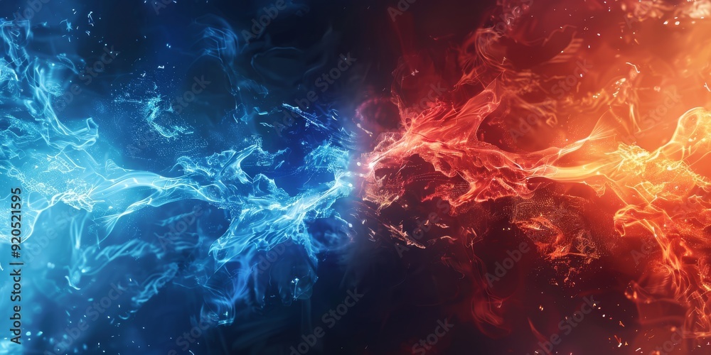 Fototapeta premium A visually striking depiction of blue and red energy flows, symbolizing balance and duality through color and motion