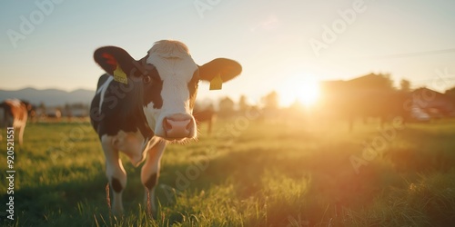 A Cow grazing in a field