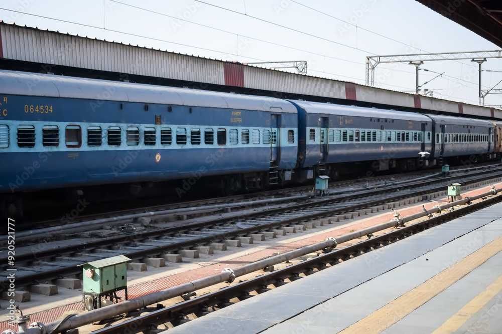 Delhi, India, June 09 2024 - Indian railway express train at departure ...